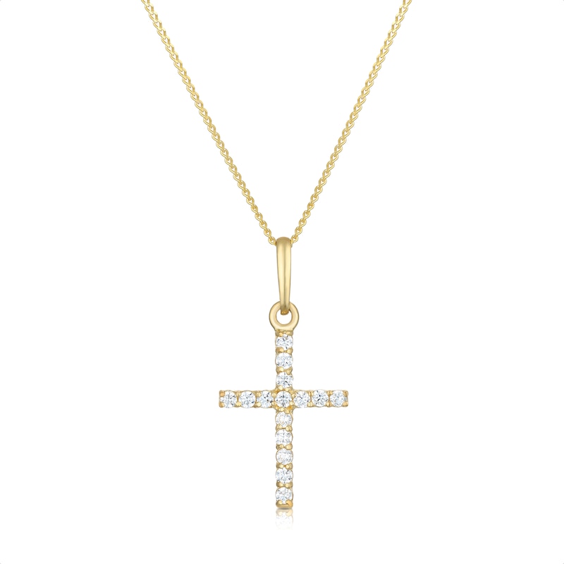 9ct Yellow Gold 18 Inch Cubic Zirconia Cross Pendant Necklace
