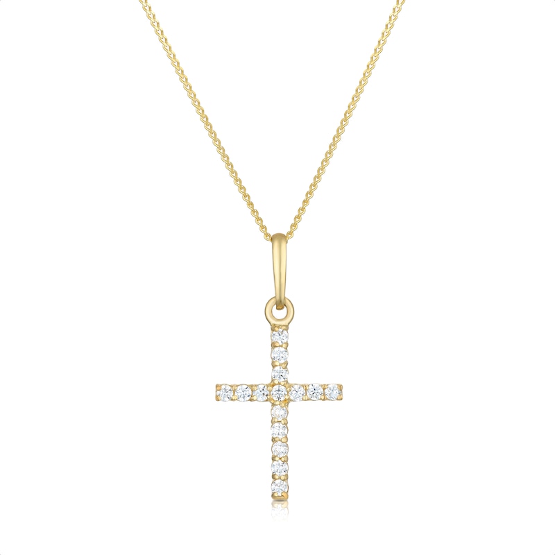 Main Image 1 of 9ct Yellow Gold 18" Cubic Zirconia Cross Pendant Necklace