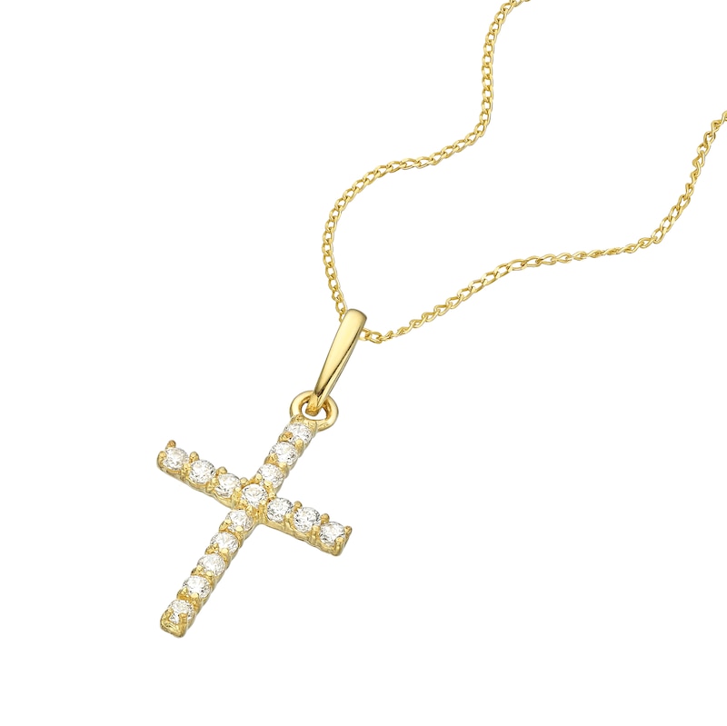 9ct Yellow Gold 18 Inch Cubic Zirconia Cross Pendant Necklace