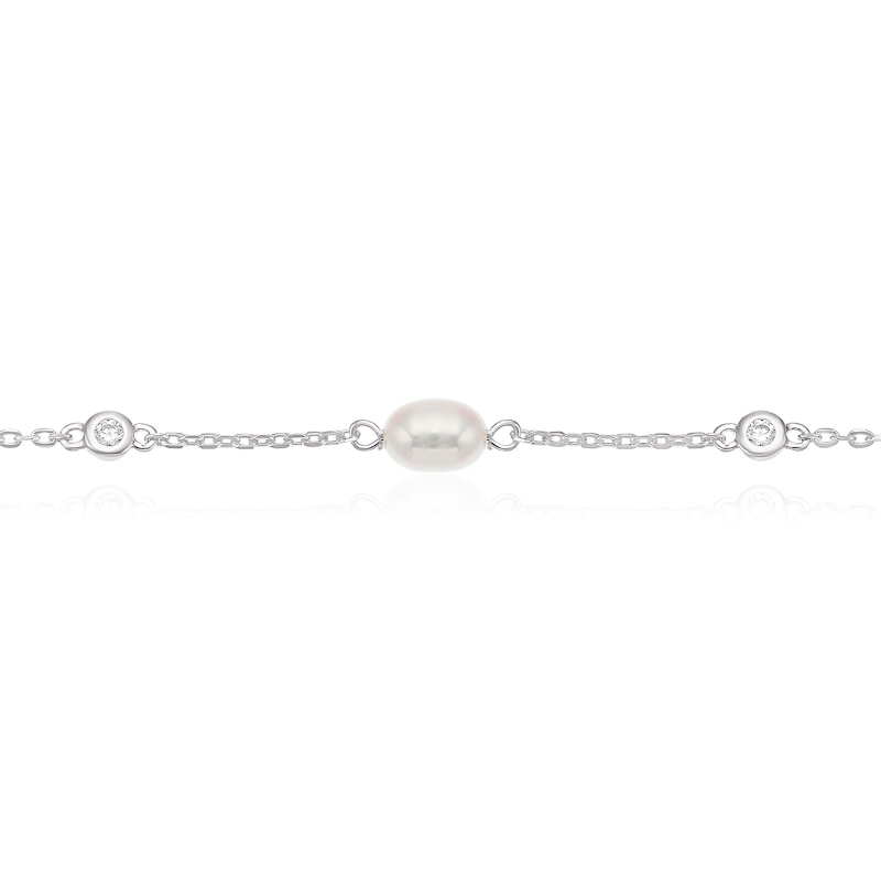 Sterling Silver CZ & Freshwater Pearl Station Drop Bracelet