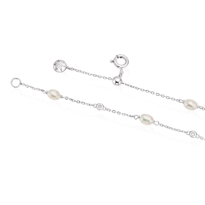 Main Image 3 of Sterling Silver CZ & Freshwater Pearl Station Drop Bracelet