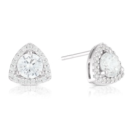Sterling Silver Cubic Zirconia Trillion Halo Stud Earrings