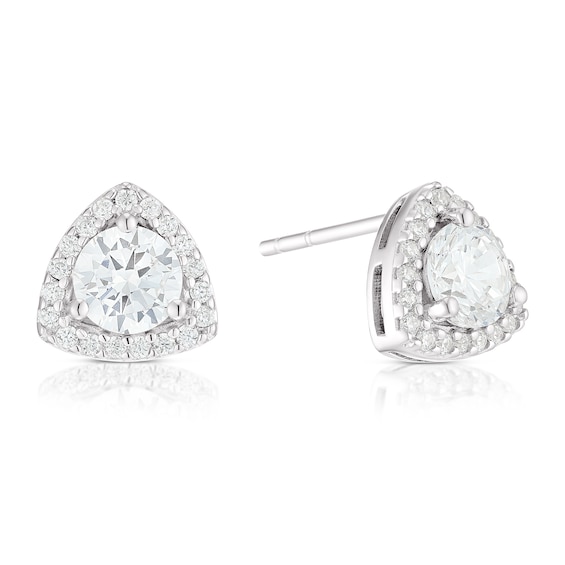 Sterling Silver Cubic Zirconia Trillion Halo Stud Earrings