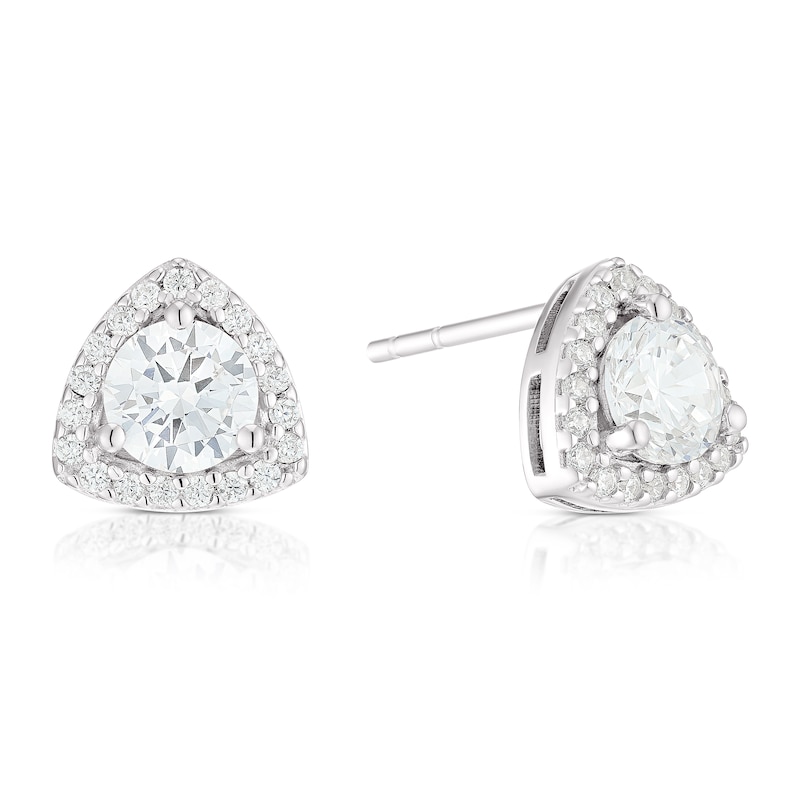 Main Image 1 of Sterling Silver Cubic Zirconia Trillion Halo Stud Earrings