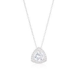 Sterling Silver Cubic Zirconia Trillion Halo Pendant Necklace