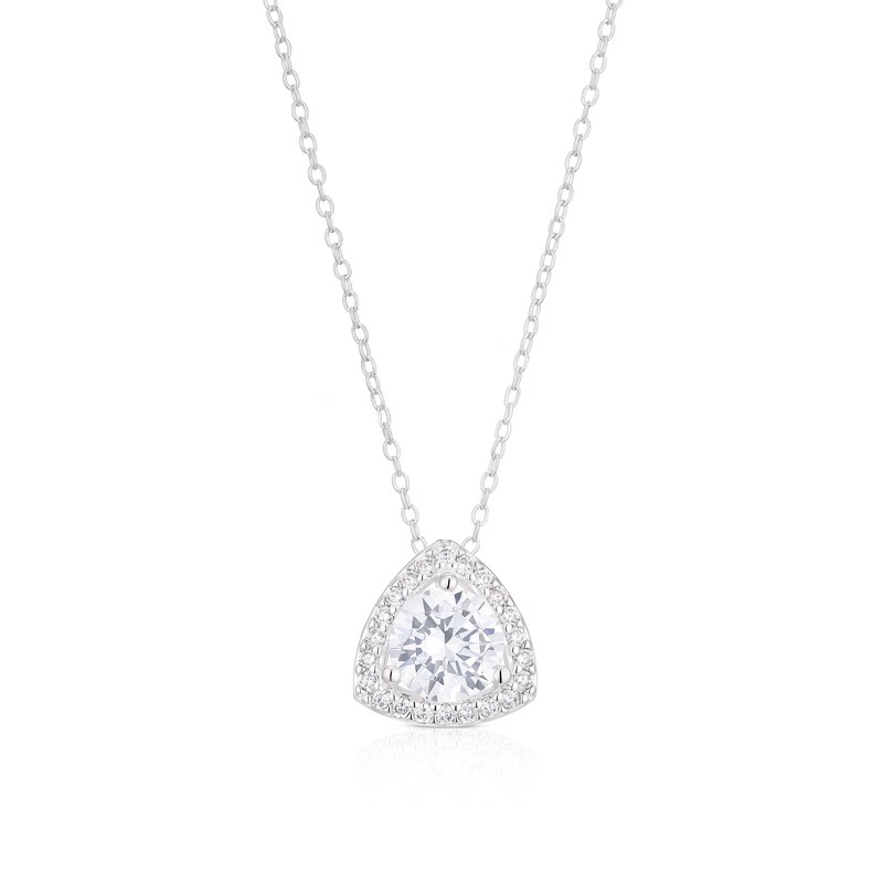 Main Image 1 of Sterling Silver Cubic Zirconia Trillion Halo Pendant Necklace