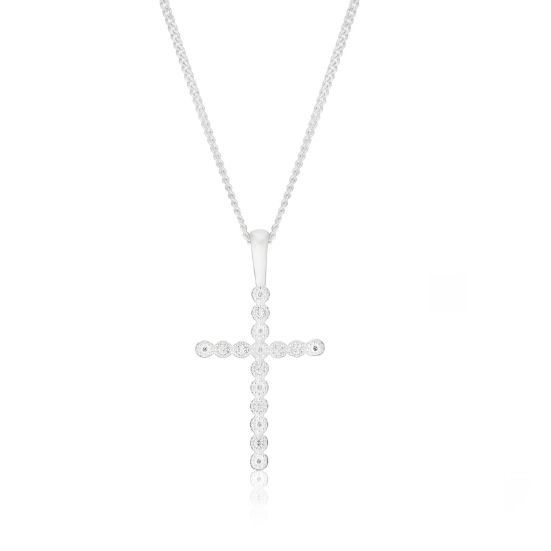 Main Image 1 of Sterling Silver Cubic Zirconia Cross Pendant Necklace