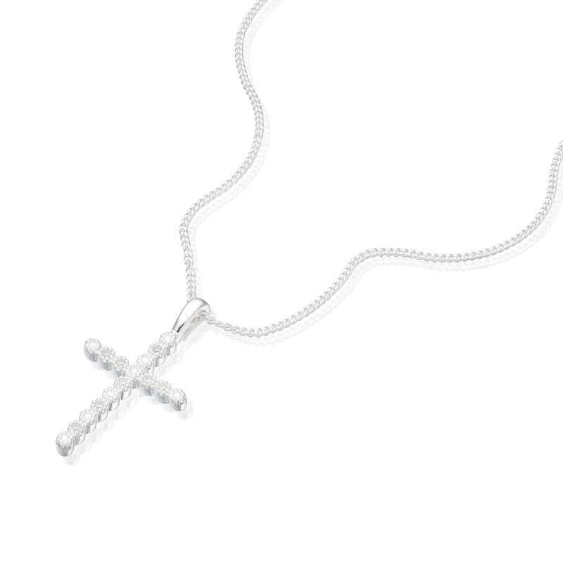 Main Image 2 of Sterling Silver Cubic Zirconia Cross Pendant Necklace