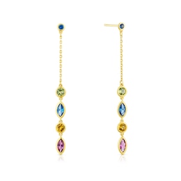 9ct Yellow Gold Multicoloured Crystal Drop Earrings