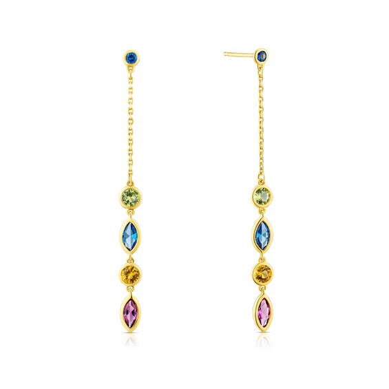 9ct Yellow Gold Multicoloured Crystal Drop Earrings