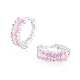 Sterling Silver Pink Cubic Zirconia Hoop Earrings
