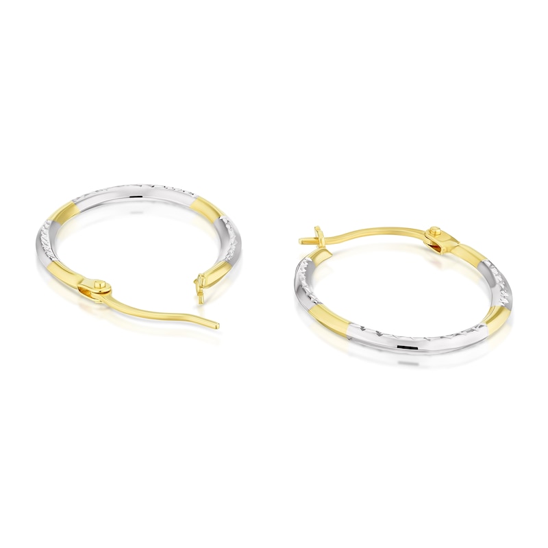 Main Image 2 of 9ct Two Colour Gold Diamond Cut Small Oval Hoop Earrings