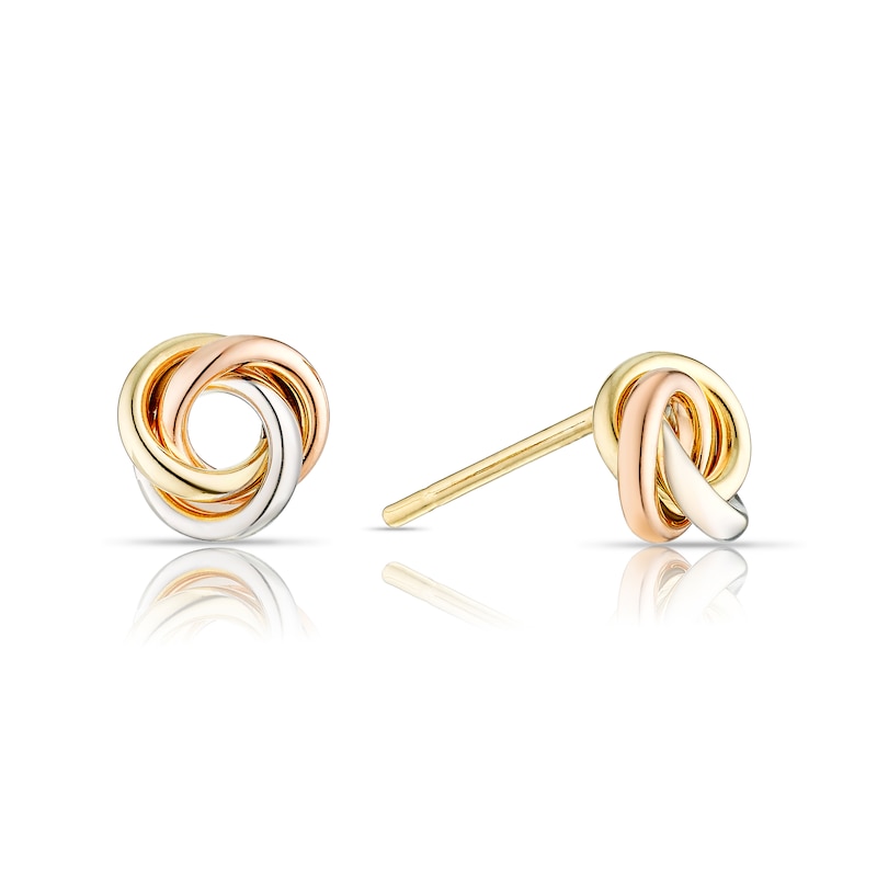 Main Image 1 of 9ct Three Tone Gold Knot Stud Earrings