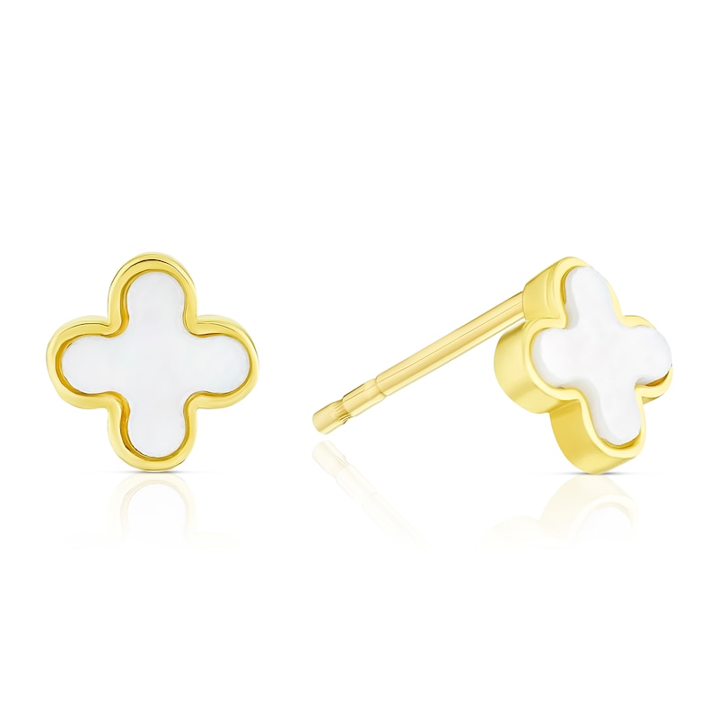 9ct Yellow Gold Mother Of Pearl Clover Stud Earrings