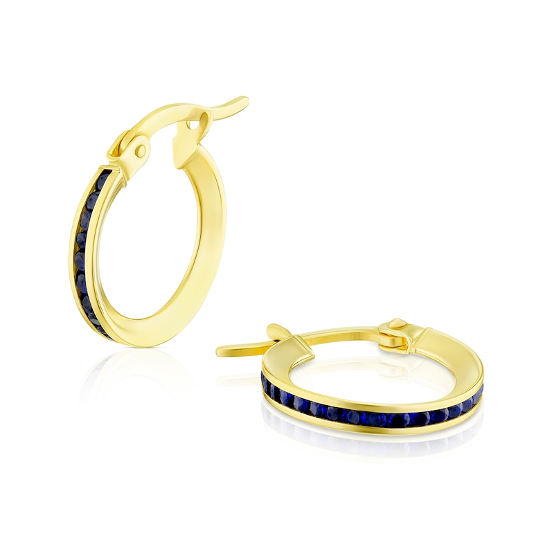 9ct Yellow Gold Blue Cubic Zirconia Slim Hoop Earrings | H.Samuel
