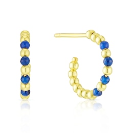 9ct Yellow Gold Blue Beaded Open Hoop Earrings