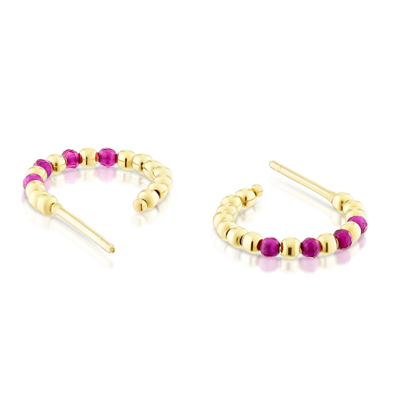 Main Image 2 of 9ct Yellow Gold Red Corundum Open Hoop Earrings