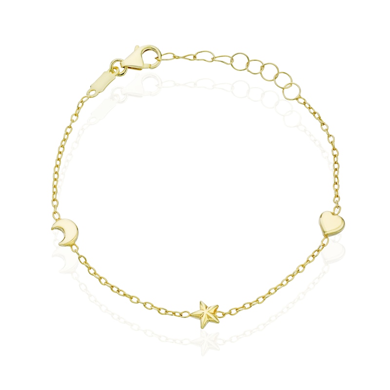 Children's 9ct Yellow Gold Heart, Moon & Star Bracelet