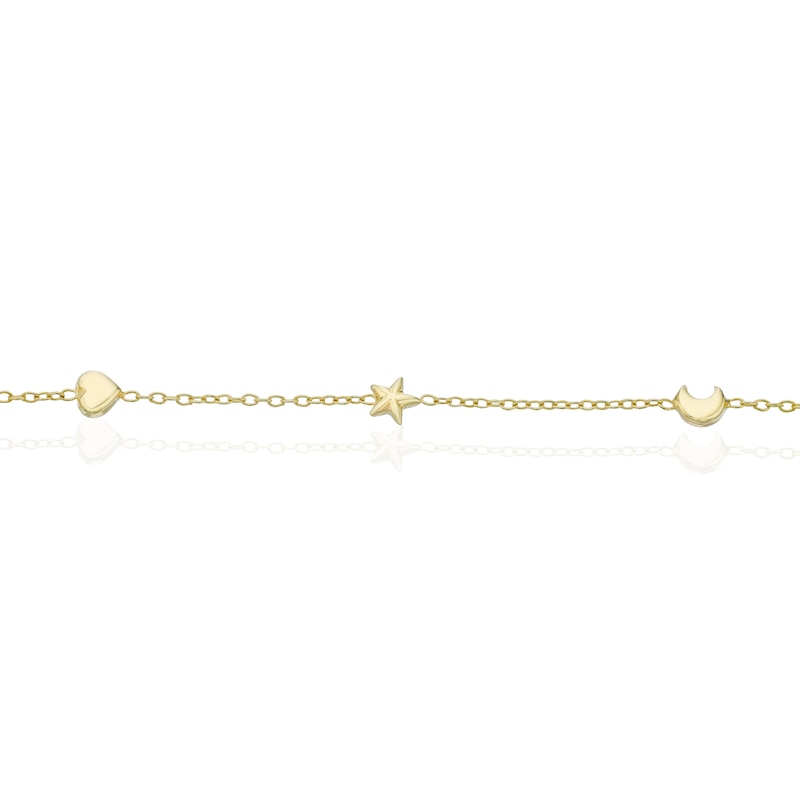 Main Image 2 of Children's 9ct Yellow Gold Heart, Moon & Star Bracelet