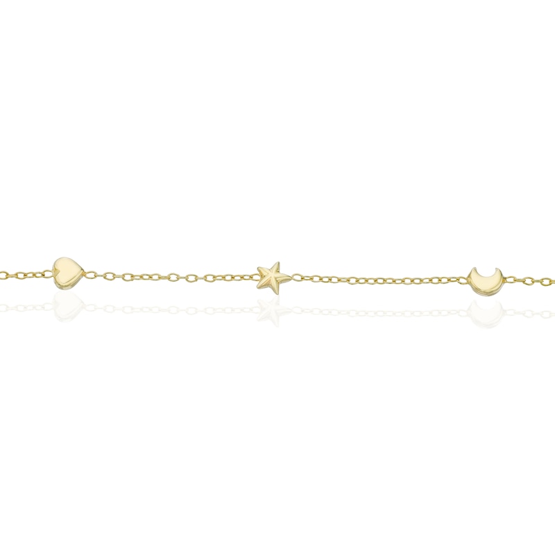 Children's 9ct Yellow Gold Heart, Moon & Star Bracelet