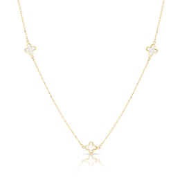 9ct Yellow Gold Mother Of Pearl Clover Drop Station Necklace