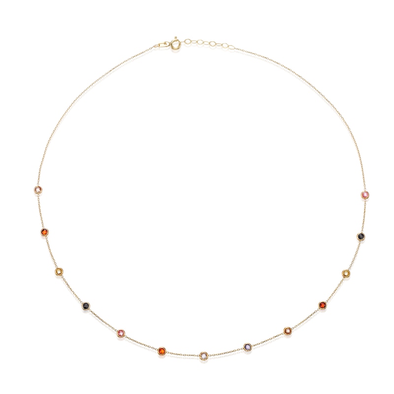 Main Image 2 of 9ct Yellow Gold 16+1" Multicoloured Cubic Zirconia Necklace