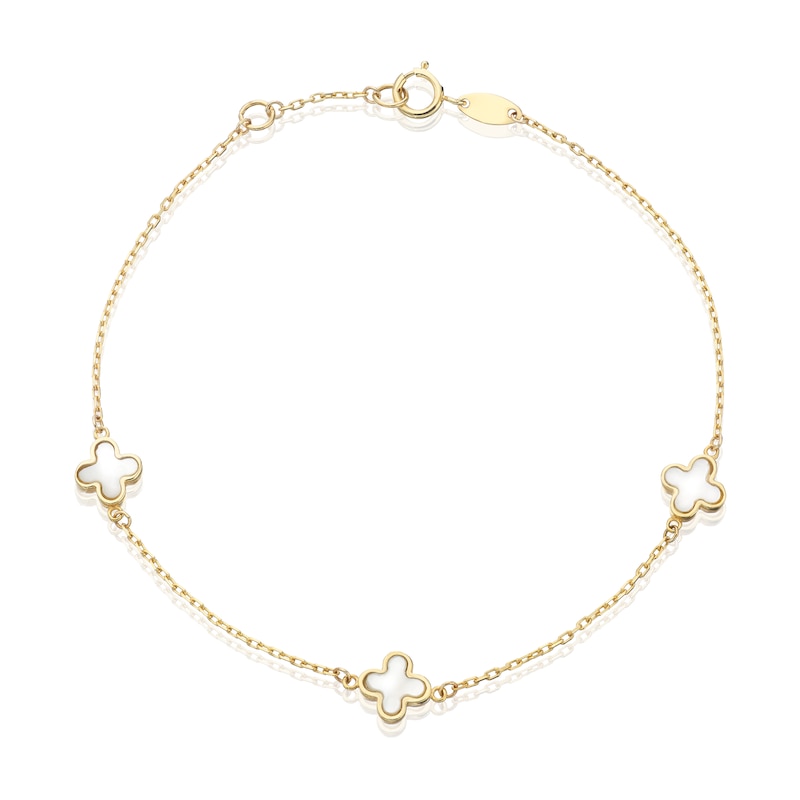 Main Image 1 of 9ct Yellow Gold Mother Of Pearl Petal Bracelet