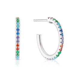 Sterling Silver Multicoloured Cubic Zirconia 3/4 Hoop Earrings