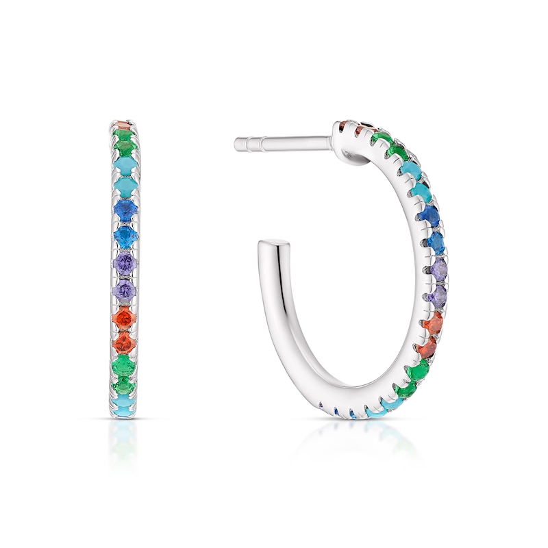 Main Image 1 of Sterling Silver Multicoloured Cubic Zirconia 3/4 Hoop Earrings