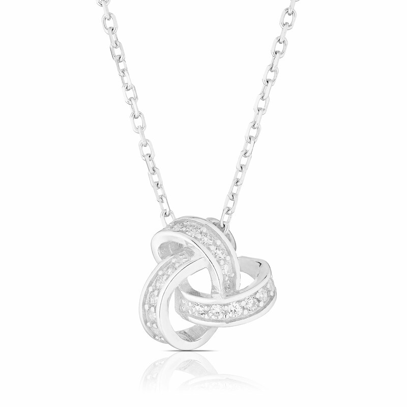 Sterling Silver Cubic Zirconia Tri Knot 17+1 Inch Pendant Necklace