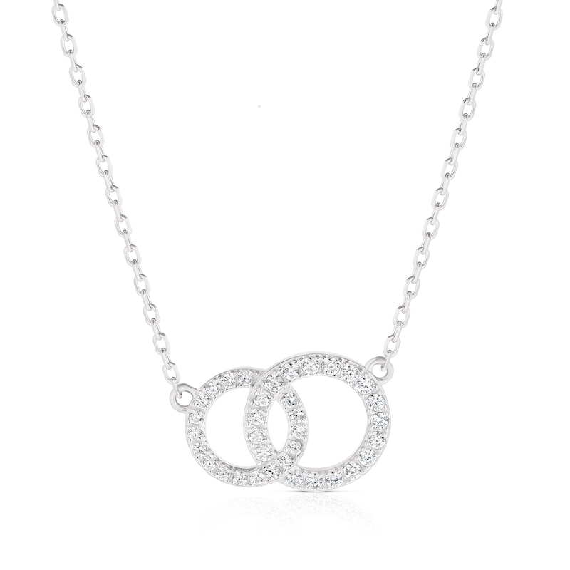 Main Image 1 of Sterling Silver Cubic Zirconia Double Circle Pendant Necklace