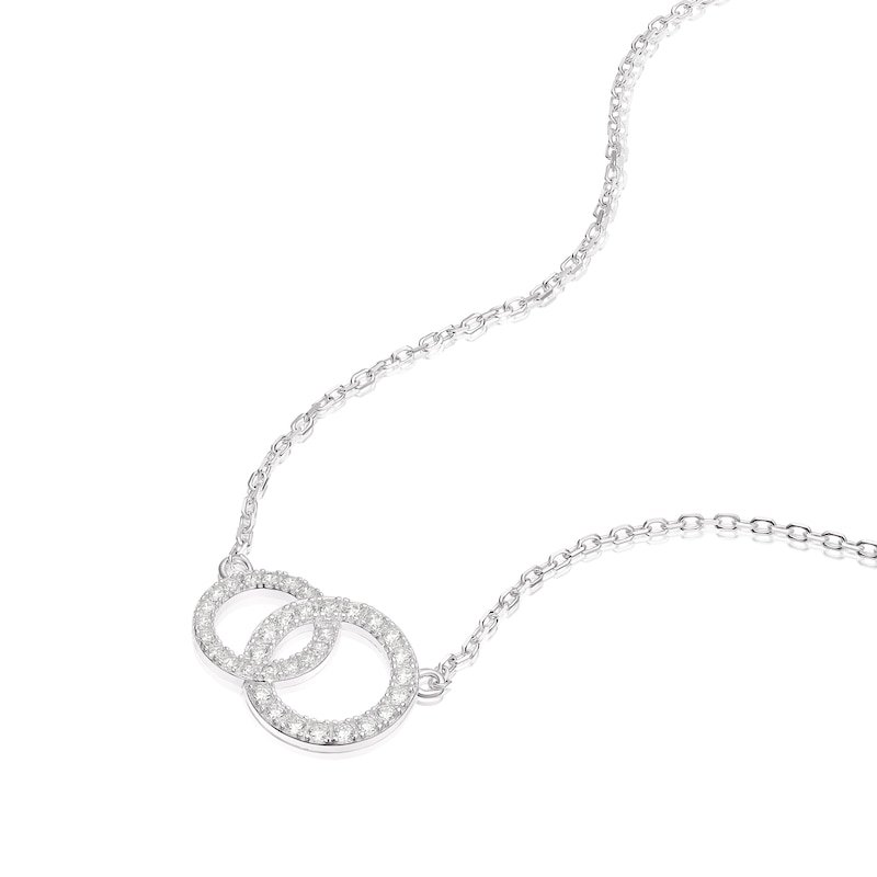 Sterling Silver Cubic Zirconia Double Circle Pendant Necklace