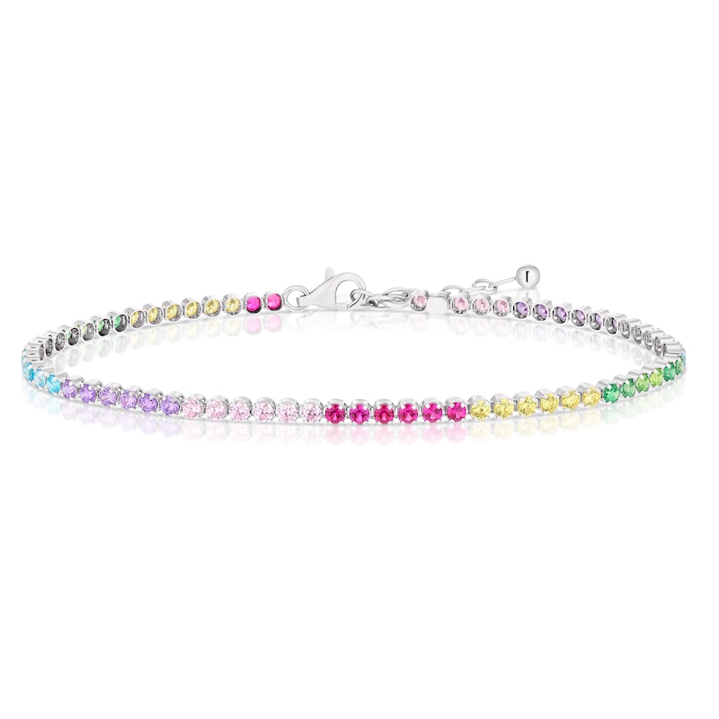 Main Image 1 of Sterling Silver Multicoloured Cubic Zirconia Tennis Bracelet