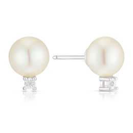 Sterling Silver Cubic Zirconia & Cultured Freshwater Pearl Stud Earrings