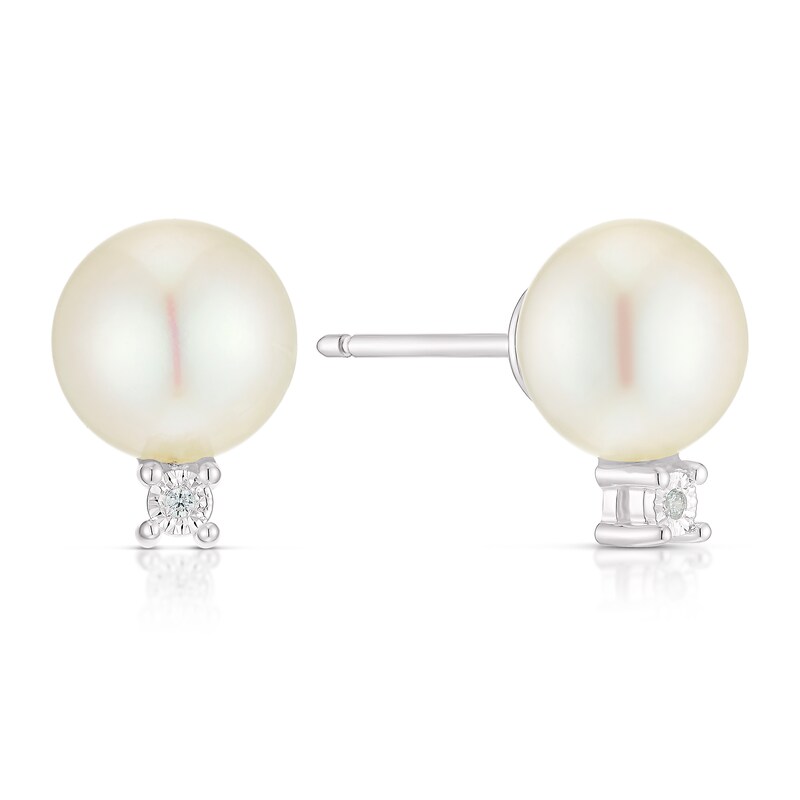 Main Image 1 of Sterling Silver Cubic Zirconia & Cultured Freshwater Pearl Stud Earrings