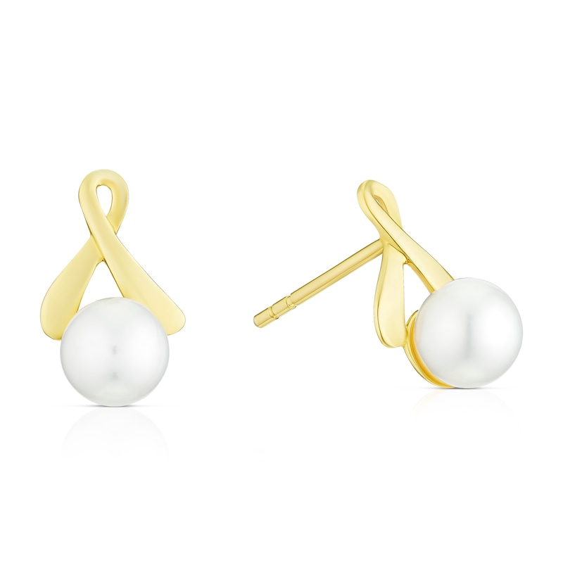 Main Image 1 of 9ct Yellow Gold Twist Drop Freshwater Pearl Earrings