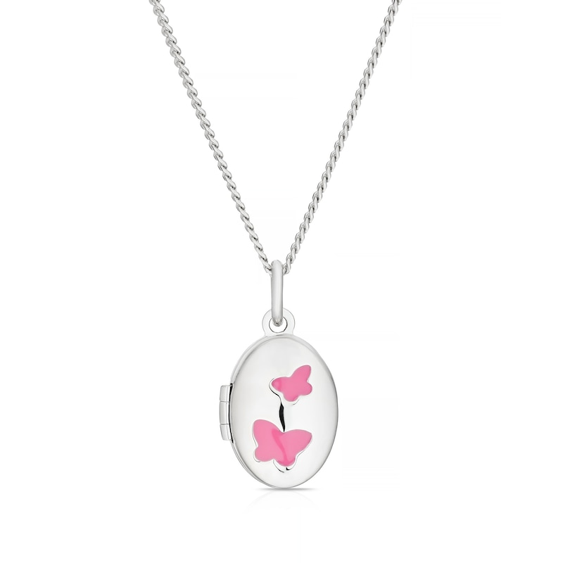 Main Image 1 of Children's Sterling Silver Pink Enamel Butterfly Locket