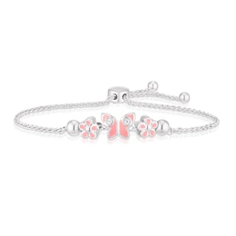 Children's Sterling Silver Pink Enamel 6.5" Butterfly Bolo Bracelet