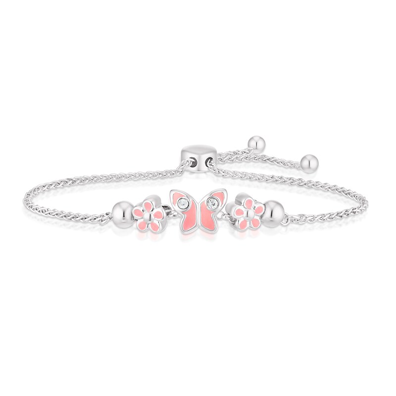 Main Image 1 of Children's Sterling Silver Pink Enamel 6.5" Butterfly Bolo Bracelet