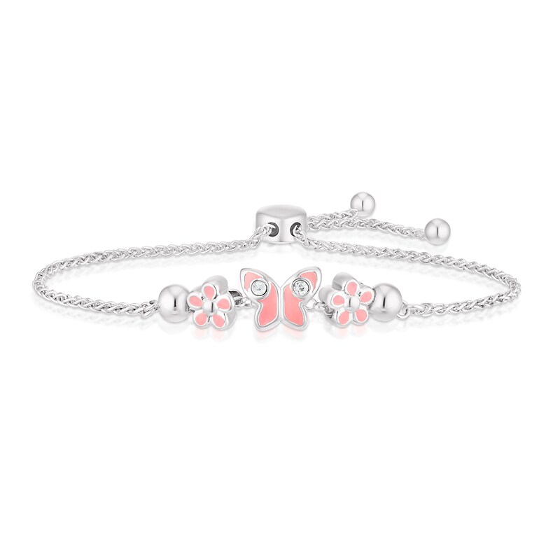 Children's Sterling Silver Pink Enamel 6.5 Inch Butterfly Bolo Bracelet