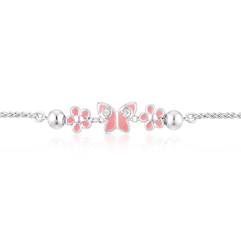 Children's Sterling Silver Pink Enamel 6.5 Inch Butterfly Bolo Bracelet