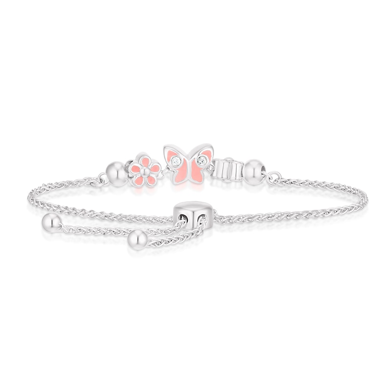 Main Image 3 of Children's Sterling Silver Pink Enamel 6.5" Butterfly Bolo Bracelet