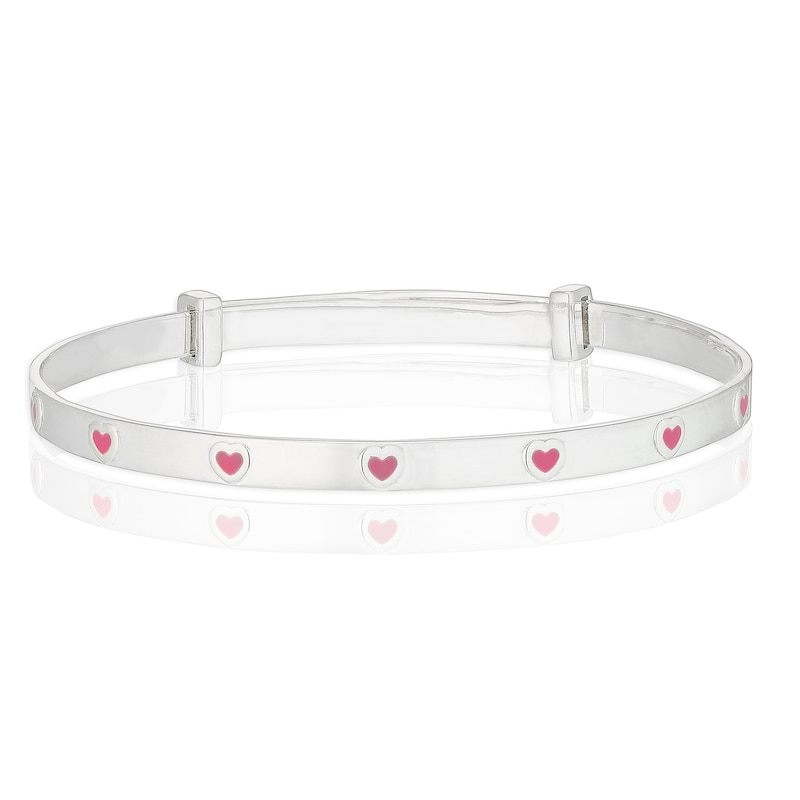 Children's Sterling Silver Pink Heart Expander Bangle