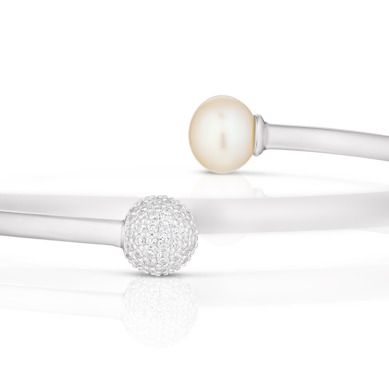 Main Image 2 of Sterling Silver Cubic Zirconia & Cultured Freshwater Pearl Torque Bangle