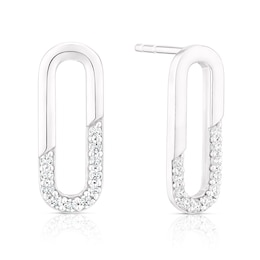Sterling Silver Cubic Zirconia Oval Drop Earrings