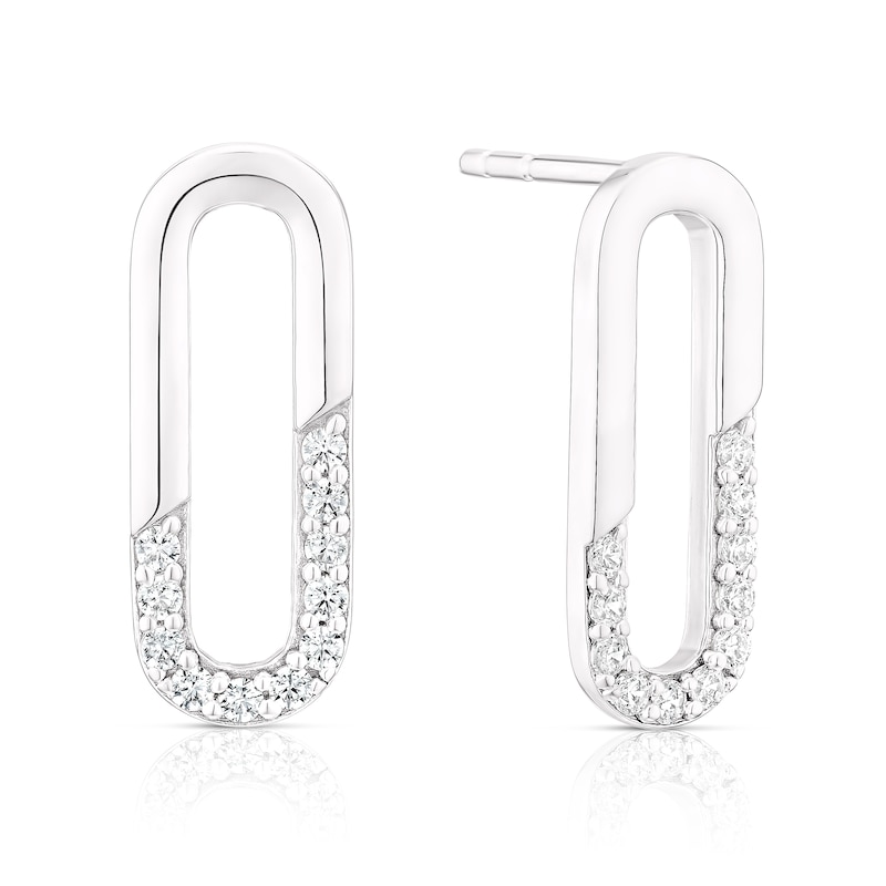 Main Image 1 of Sterling Silver Cubic Zirconia Oval Drop Earrings