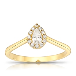 9ct Yellow Gold Cubic Zirconia Halo Pear Ring
