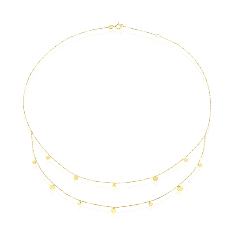 9ct Yellow Gold Double Layer Station Drop Necklace