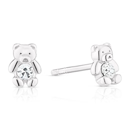 Children's Sterling Silver Crystal Teddy Bear Stud Earrings
