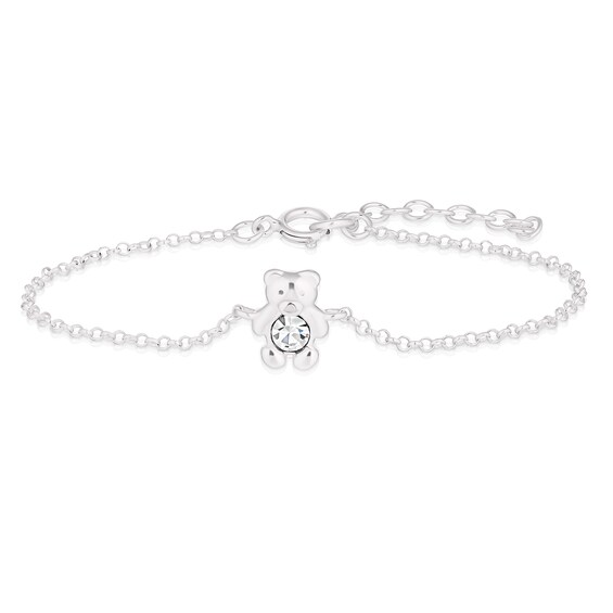 Childrens Sterling Silver Crystal Teddy Bear 5+1 Bracelet